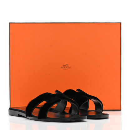 Hermes Mink Fur Oran Sandals 37 Black 14 of 14