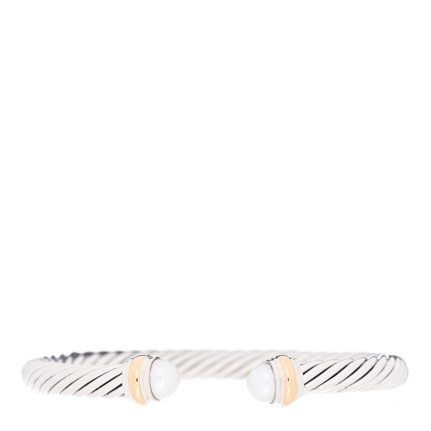 Sterling Silver 14K Yellow Gold Pearl 7mm Cable Classics Bracelet