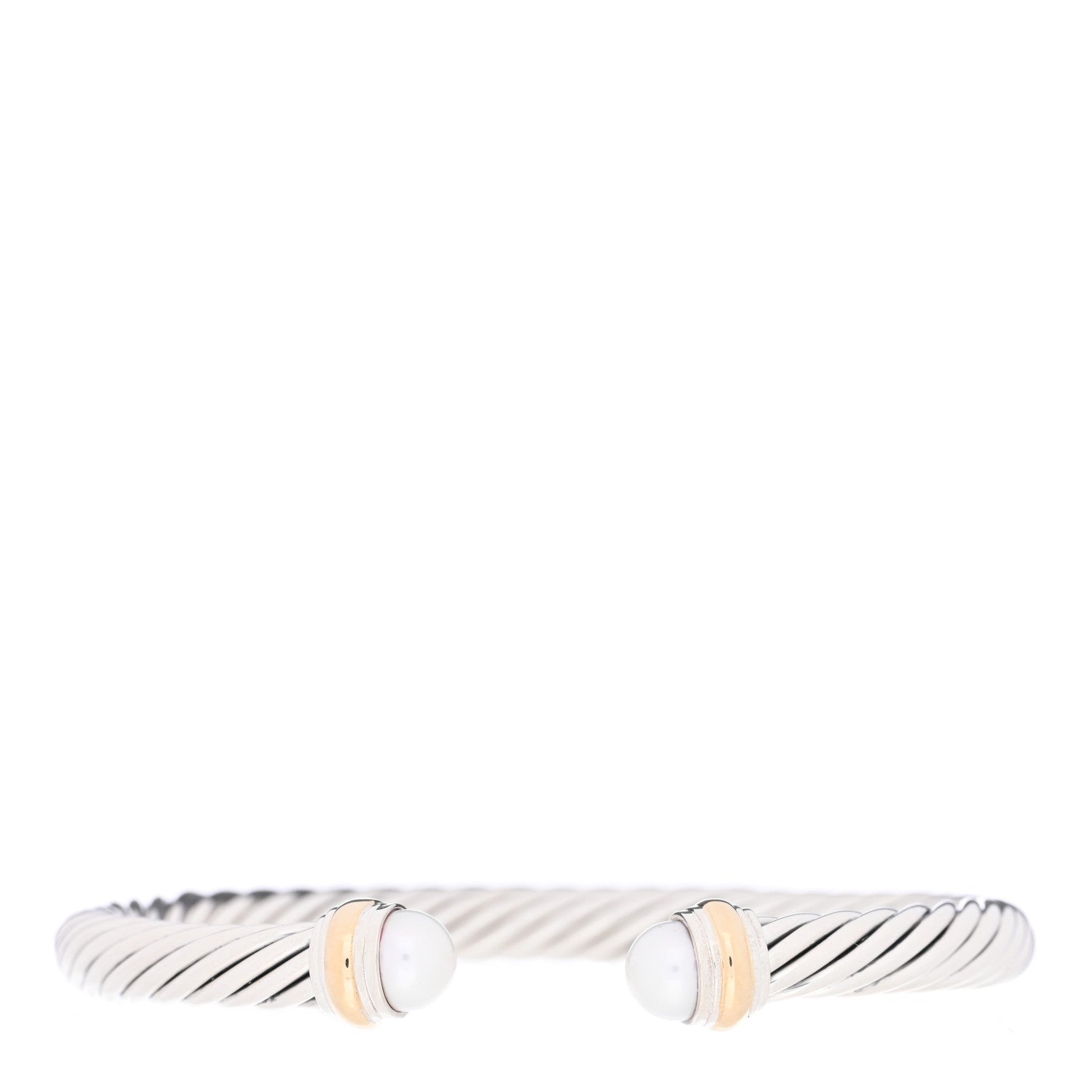 David Yurman Sterling Silver 14K Yellow Gold Pearl 7mm Cable Classics Bracelet 1 of 3