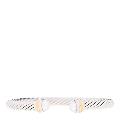 David Yurman Sterling Silver 14K Yellow Gold Pearl 7mm Cable Classics Bracelet 1 of 3