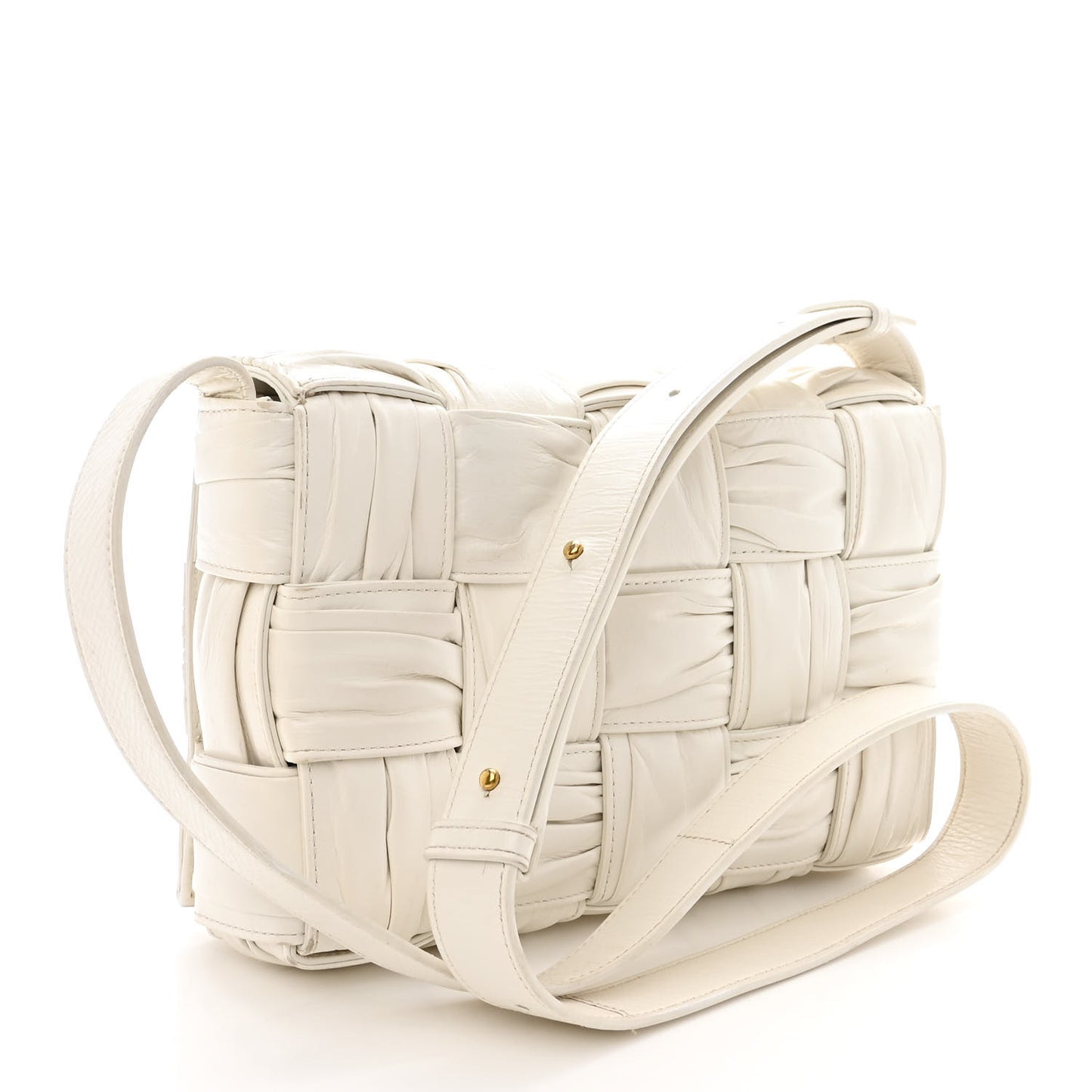 Calfskin Intreccio Plisse Cassette Crossbody Bag White