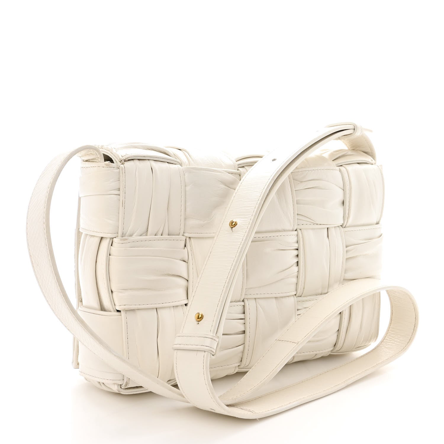 Bottega Veneta Calfskin Intreccio Plisse Cassette Crossbody Bag White 3 of 15