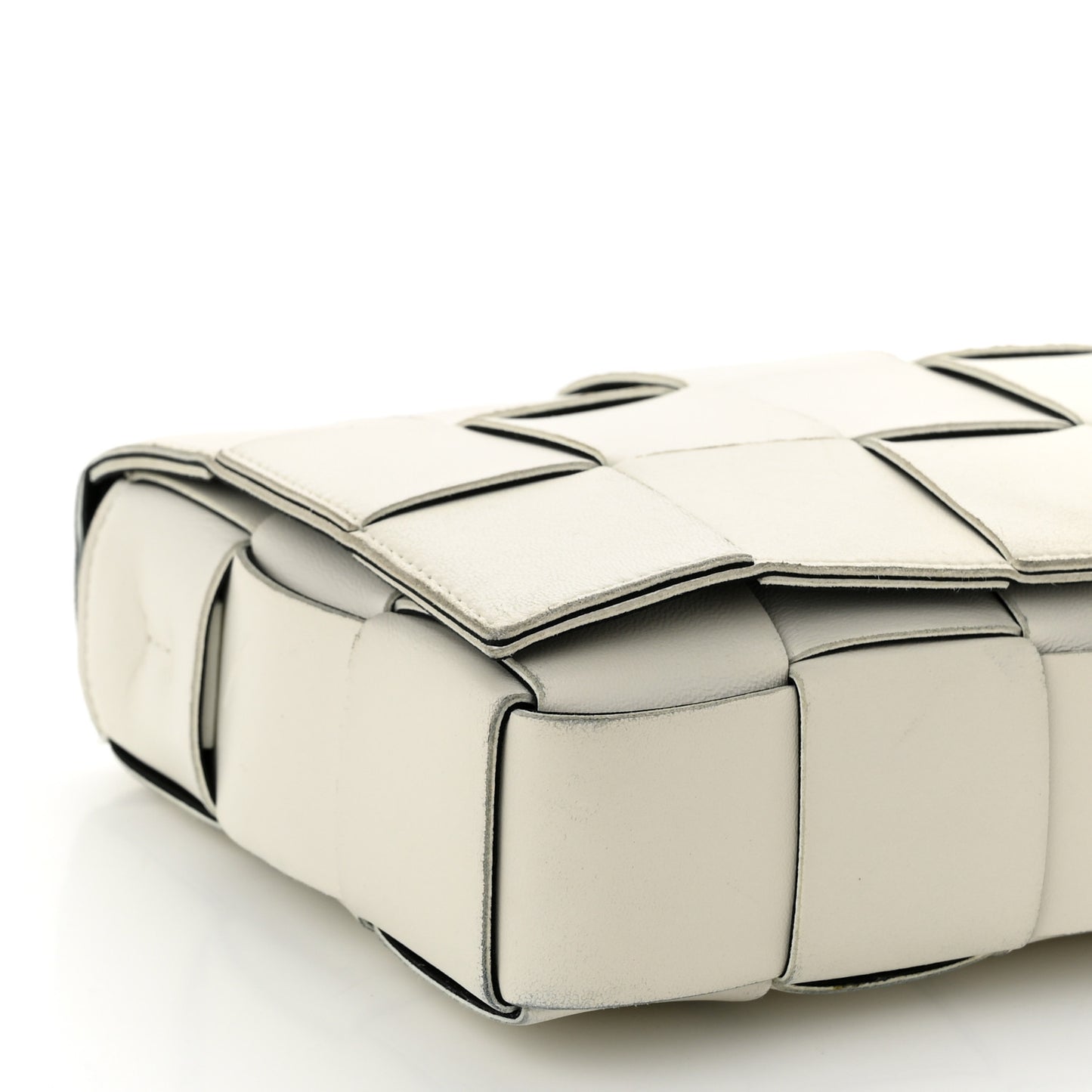 Lambskin Maxi Intrecciato Cassette Crossbody Bag White
