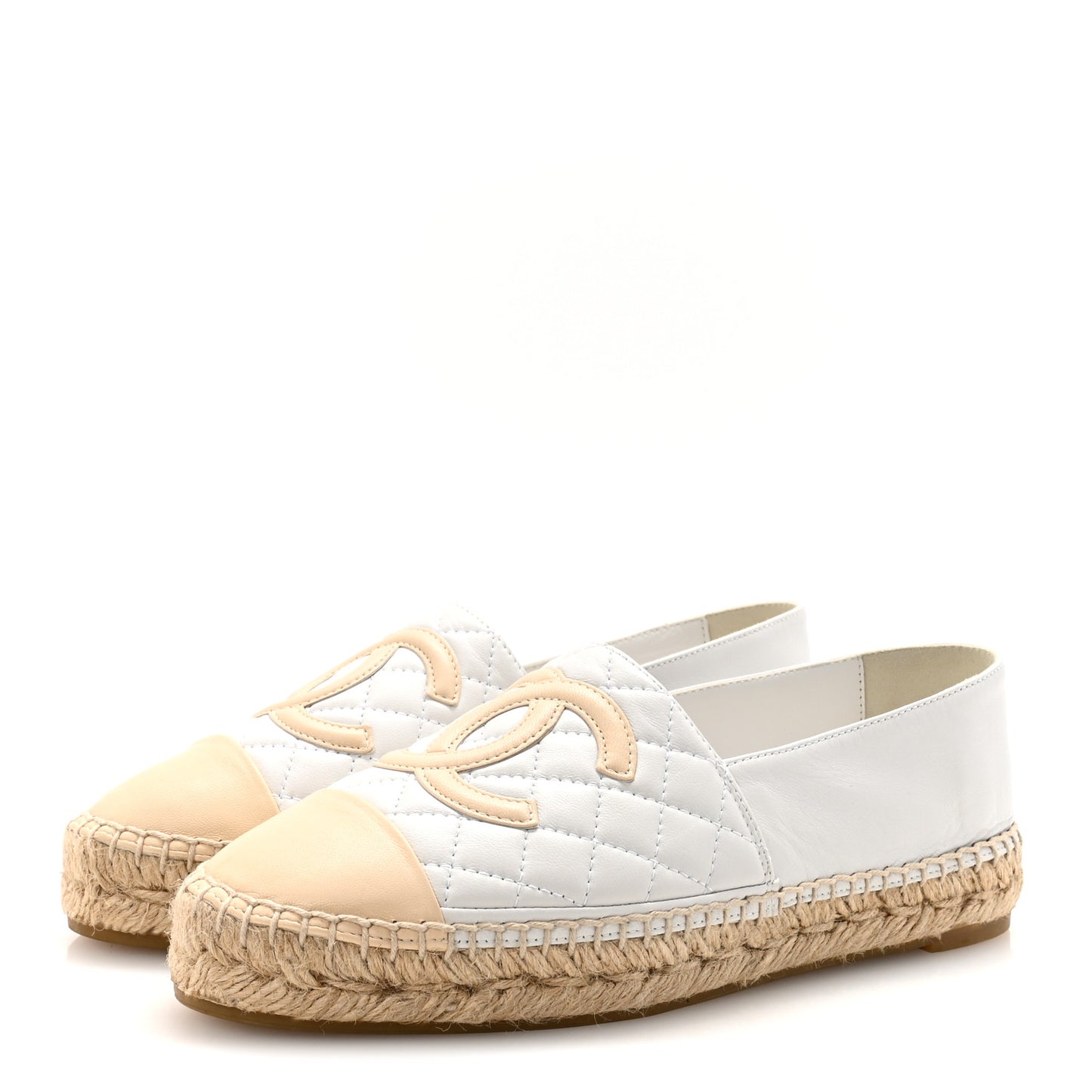 Lambskin Quilted CC Espadrilles 37 White Beige
