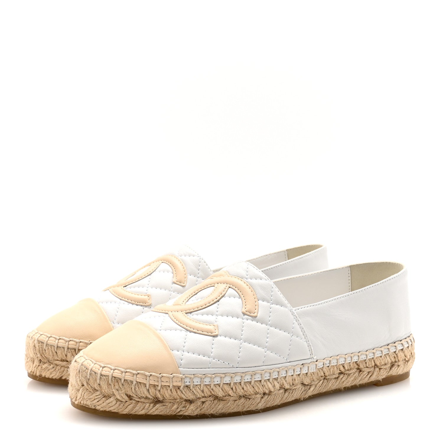 Chanel Lambskin Quilted CC Espadrilles 37 White Beige 4 of 10
