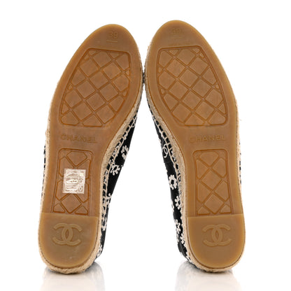 Chanel Fabric Printed Grosgrain Floral Espadrilles 39 Black Ivory 5 of 9