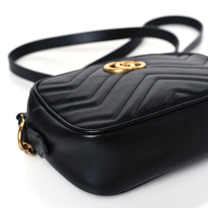 Gucci Calfskin Matelasse Mini GG Marmont Chain Shoulder Bag Black 8 of 9
