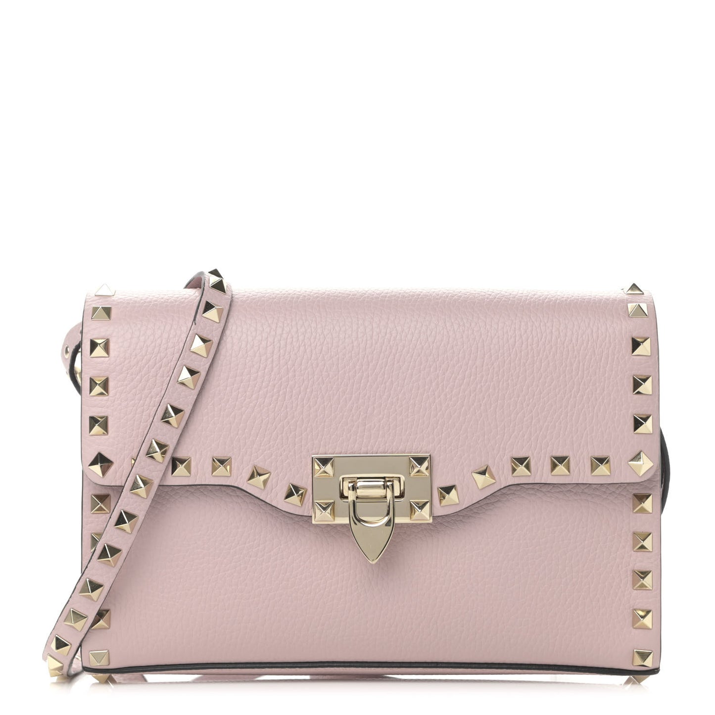 Pebbled Calfskin Medium Rockstud Flip Lock Crossbody Bag Loto