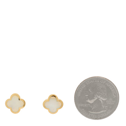 Van Cleef & Arpels 18K Yellow Gold Mother of Pearl Pure Alhambra Earrings 2 of 4