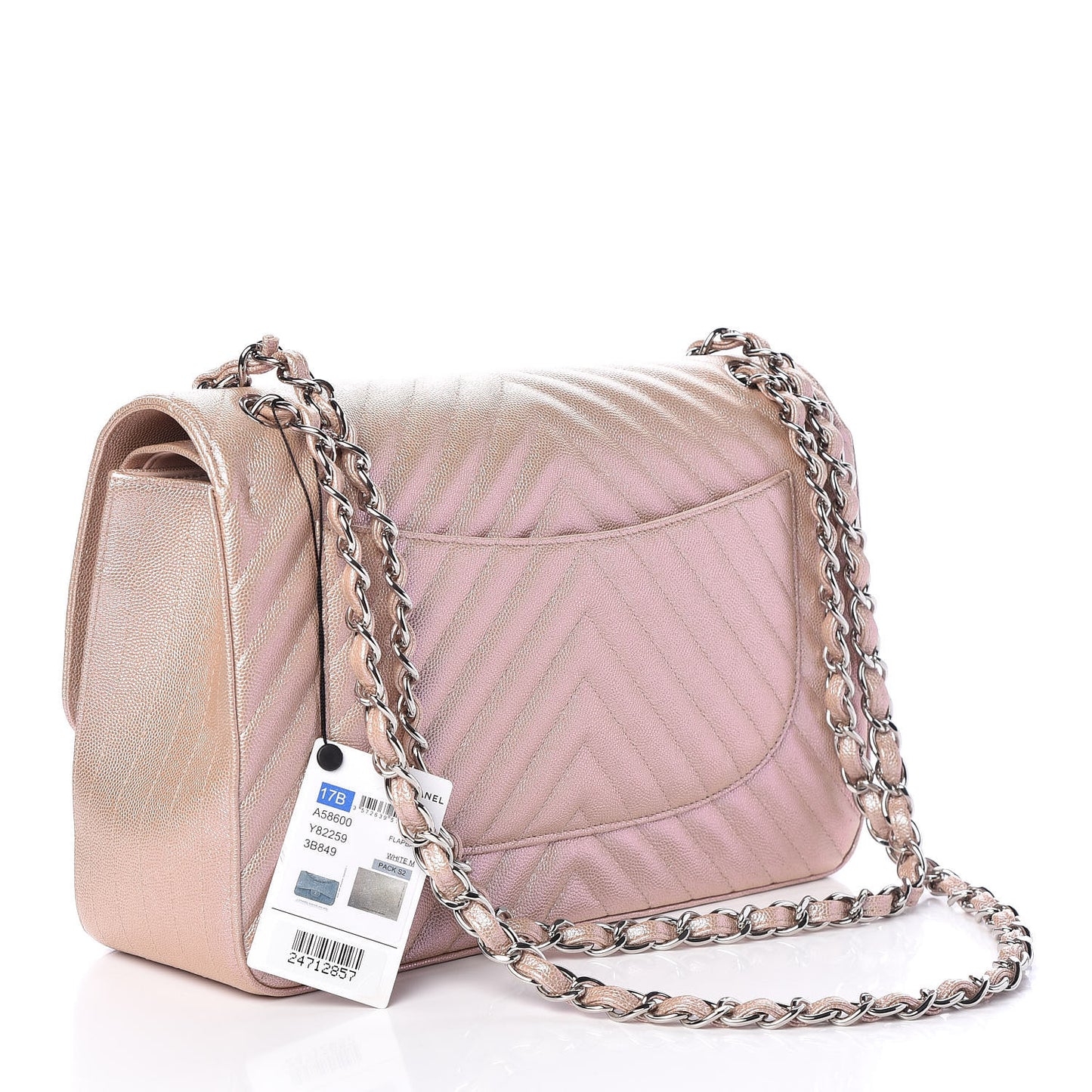Metallic Caviar Chevron Quilted Jumbo Double Flap Light Gold