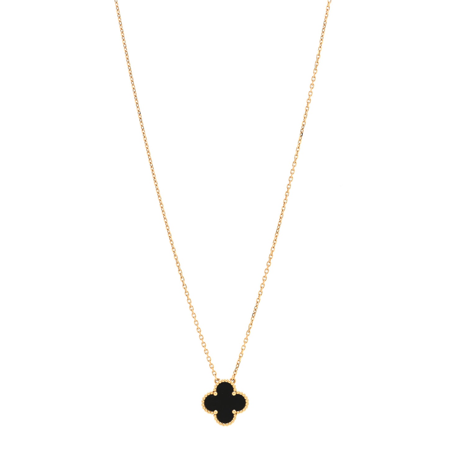 18K Yellow Gold Black Onyx Vintage Alhambra Pendant Necklace