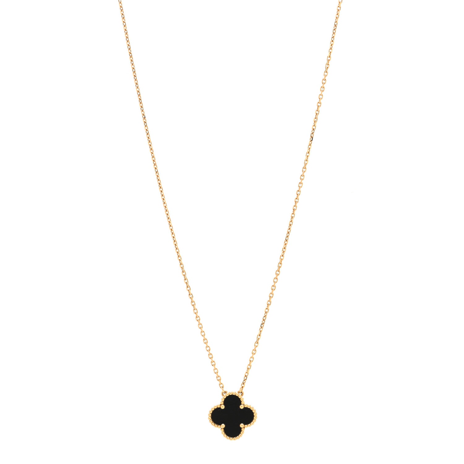 Van Cleef & Arpels 18K Yellow Gold Black Onyx Vintage Alhambra Pendant Necklace 1 of 6