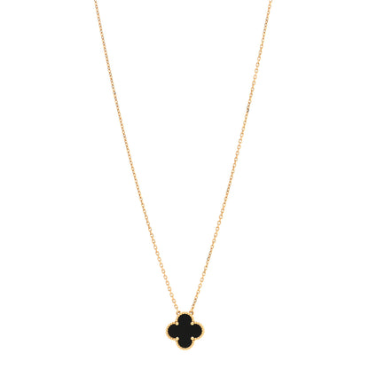 Van Cleef & Arpels 18K Yellow Gold Black Onyx Vintage Alhambra Pendant Necklace 1 of 6