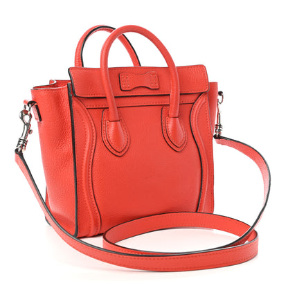 Celine Drummed Calfskin Nano Luggage Coquelicot 3 of 10