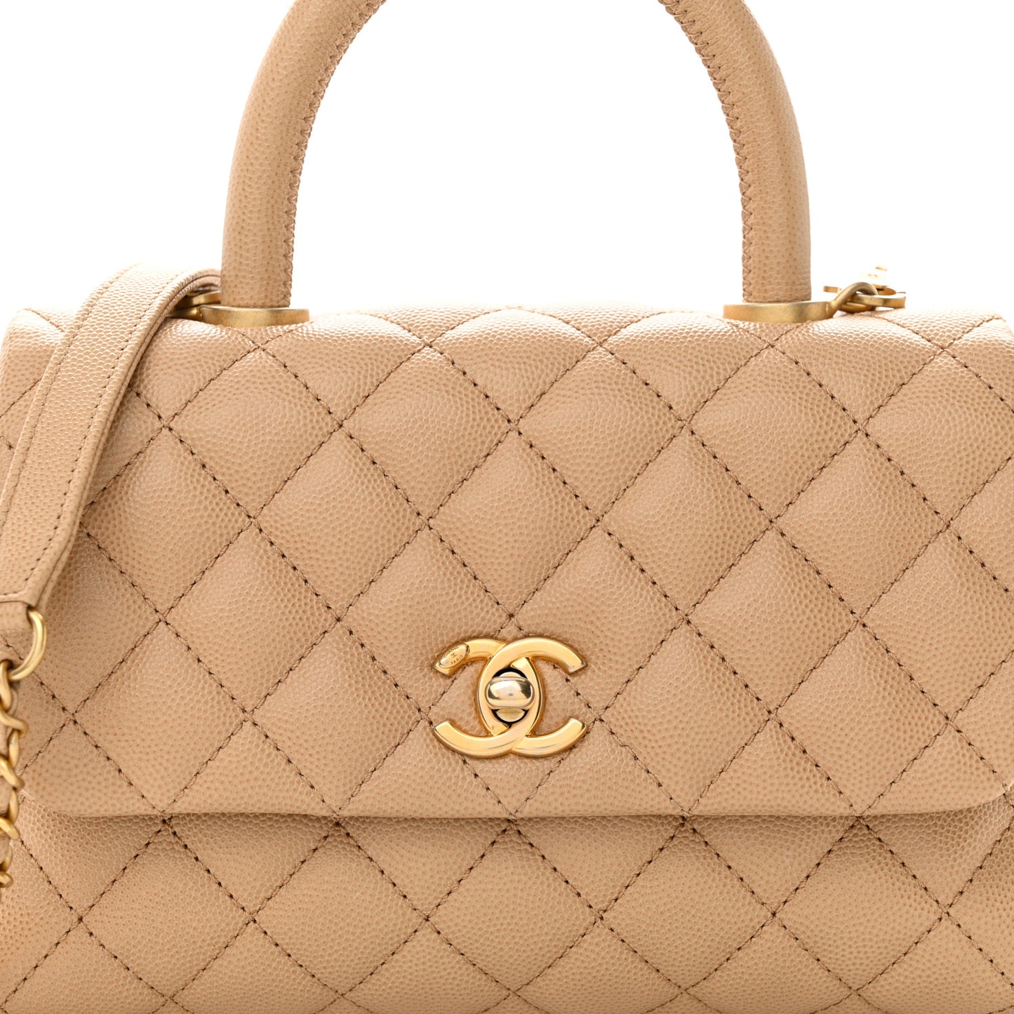 Caviar Quilted Mini Coco Handle Flap Beige