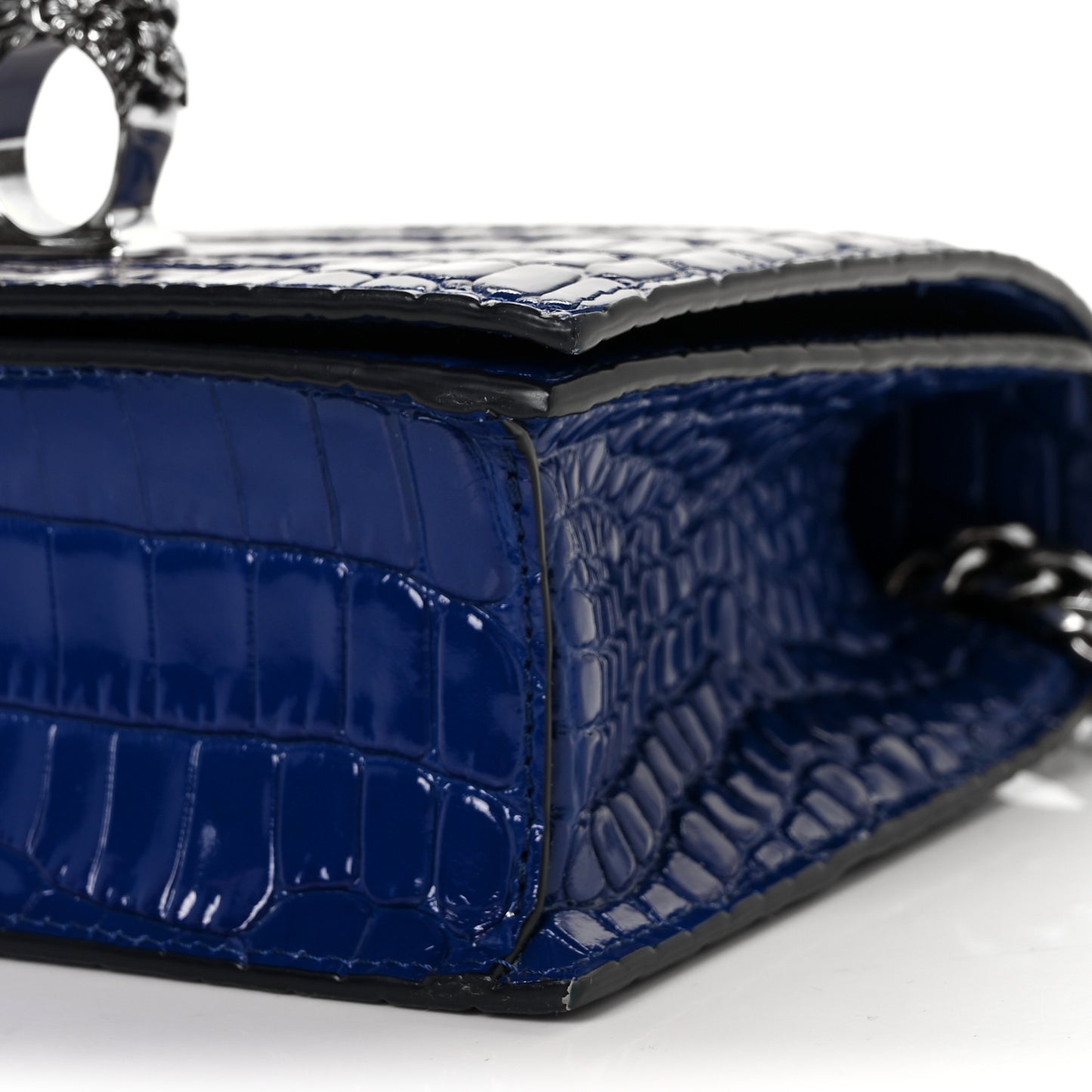 Calfskin Crocodile Embossed Knuckle Shoulder Bag Blue