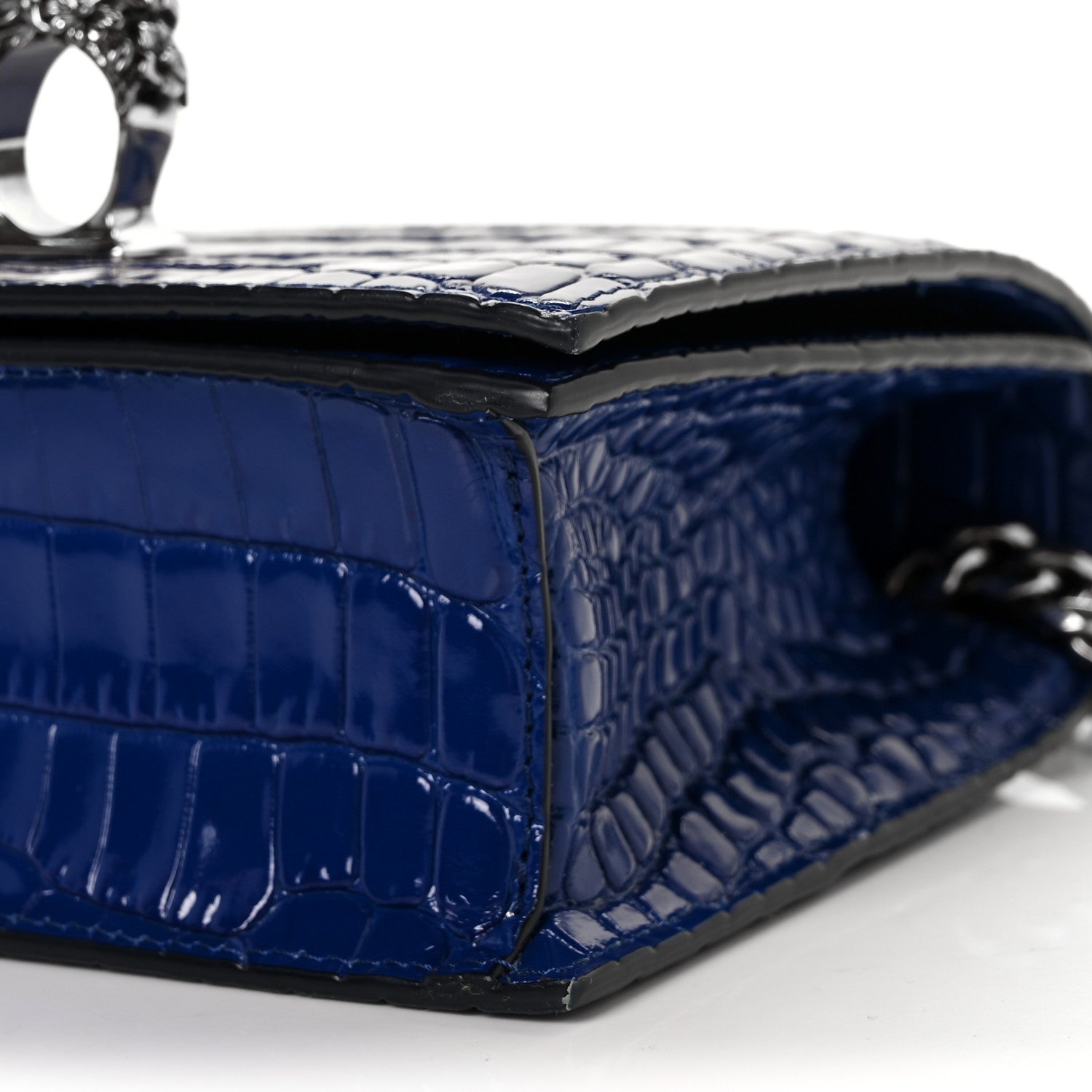 Alexander McQueen Calfskin Crocodile Embossed Knuckle Shoulder Bag Blue 7 of 7