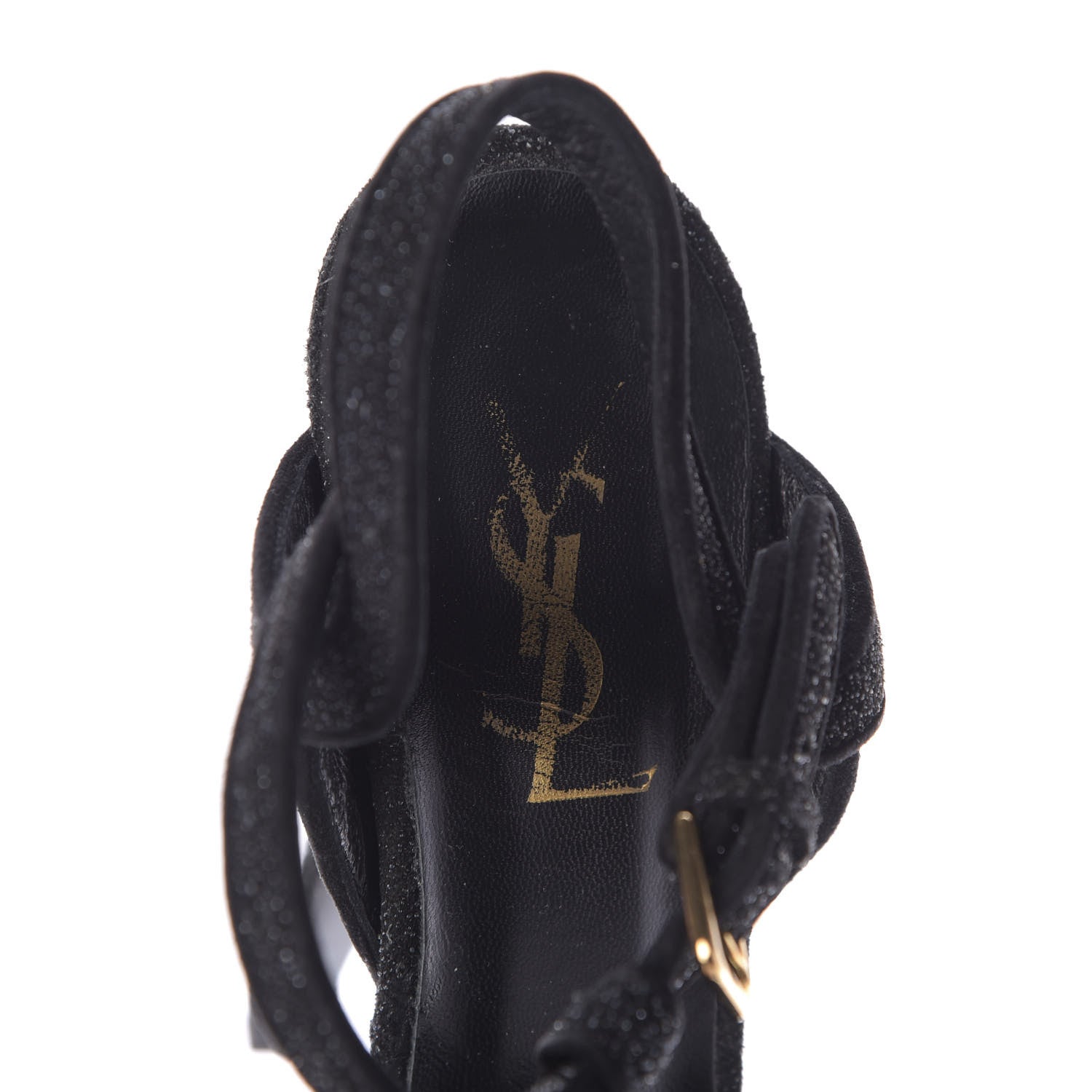 Saint Laurent Glitter Effect Calfskin Tribute 105 Platform Sandals 36 Black 6 of 10
