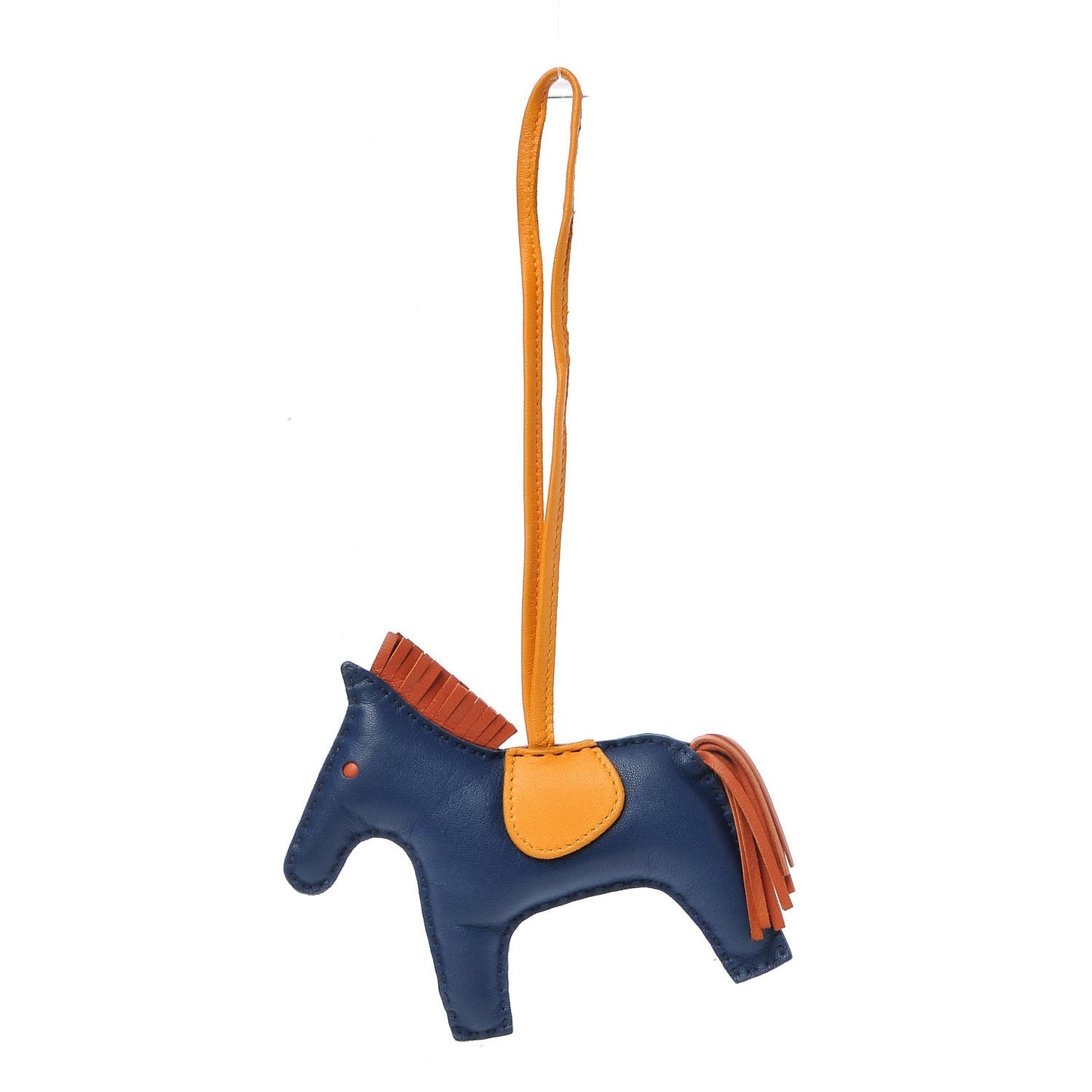 Milo Lambskin Grigri Rodeo Horse Bag Charm MM Bleu Saphir Naturel Bouton D'Or