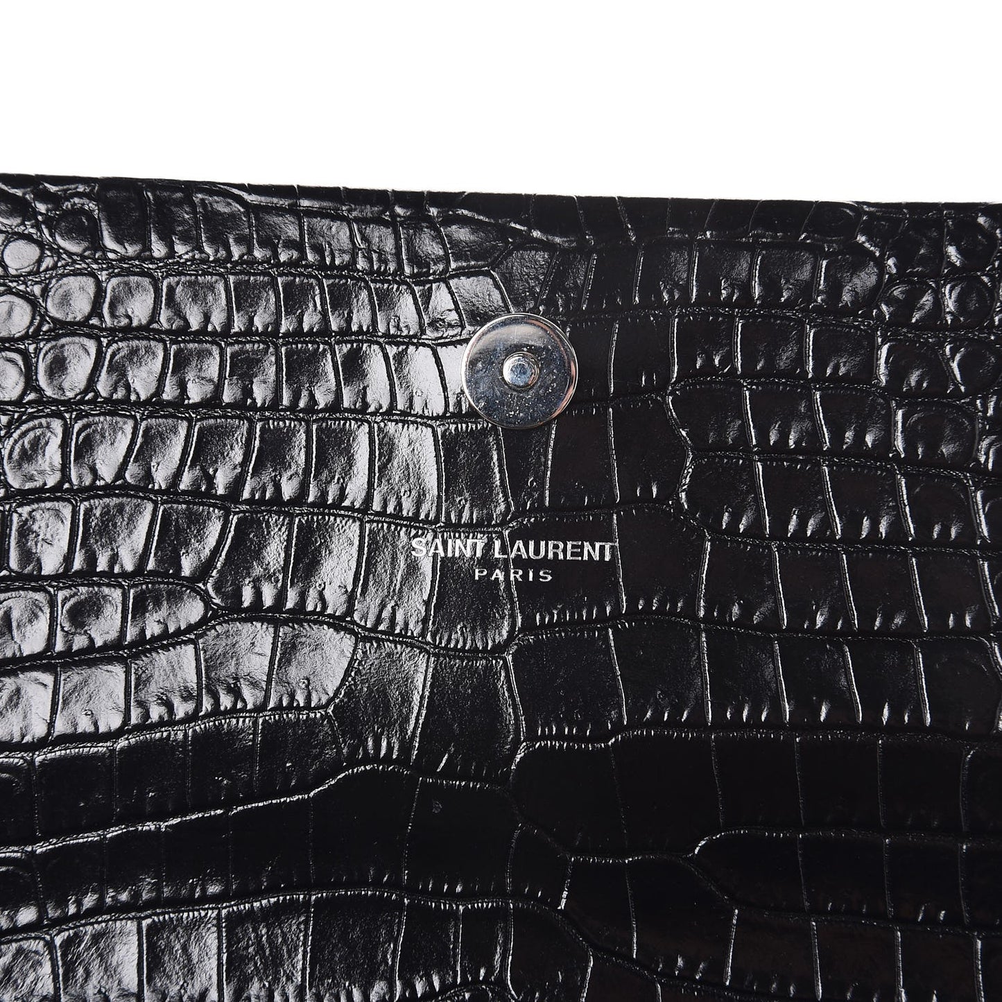 Calfskin Crocodile Embossed Classic Monogram Tassel Clutch Black