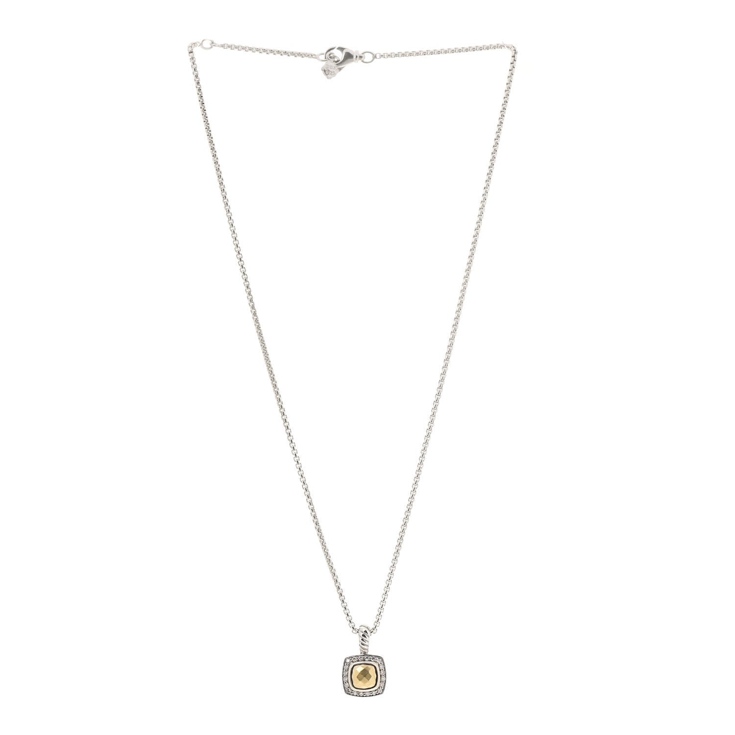 David Yurman Sterling Silver 18K Yellow Gold Diamond Petite Albion Dome Pendant Necklace 3 of 5