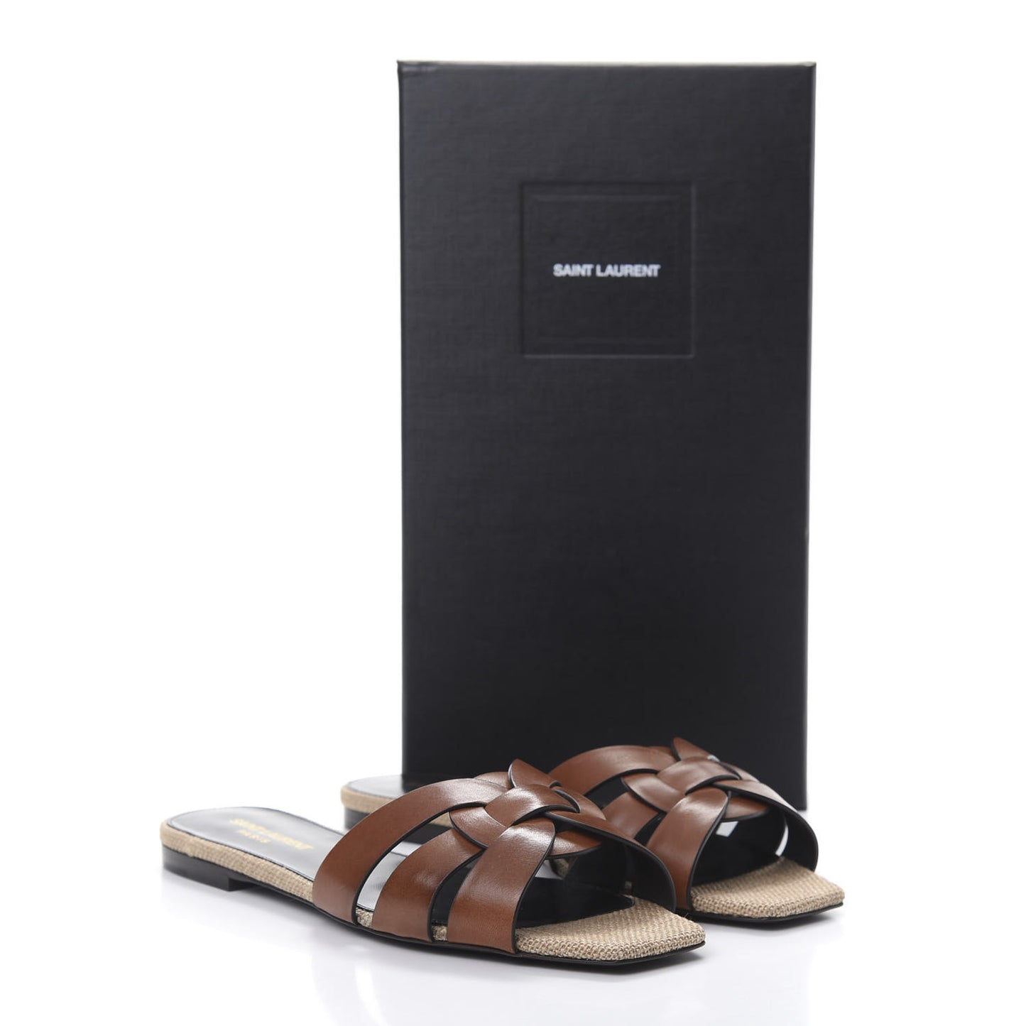 Calfskin Canvas Tribute 05 Slide Sandals 39 Brown