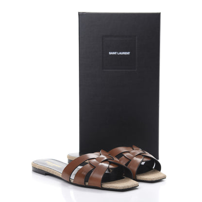 Saint Laurent Calfskin Canvas Tribute 05 Slide Sandals 39 Brown 11 of 11