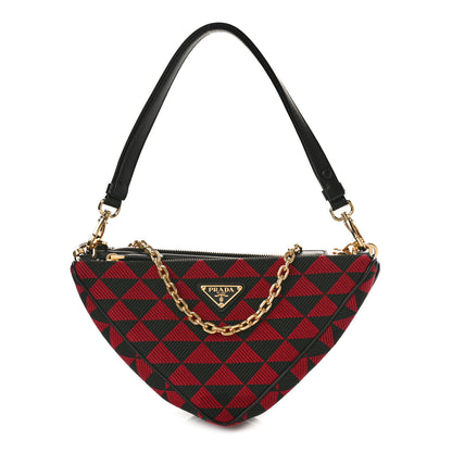 Prada Jacquard Calfskin Triangolo Symbole Embroidered Mini Triangle Double Bag Black Ciliegia 1 of 9