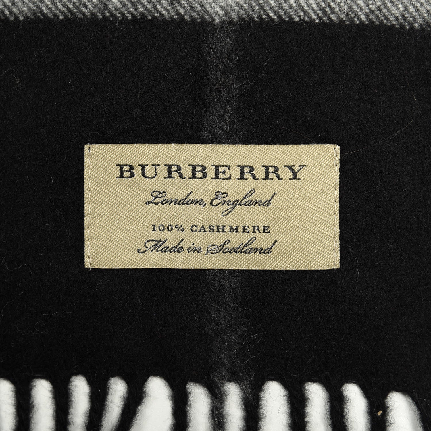 Burberry Cashmere Giant Check Fringe Scarf Black 3 of 4