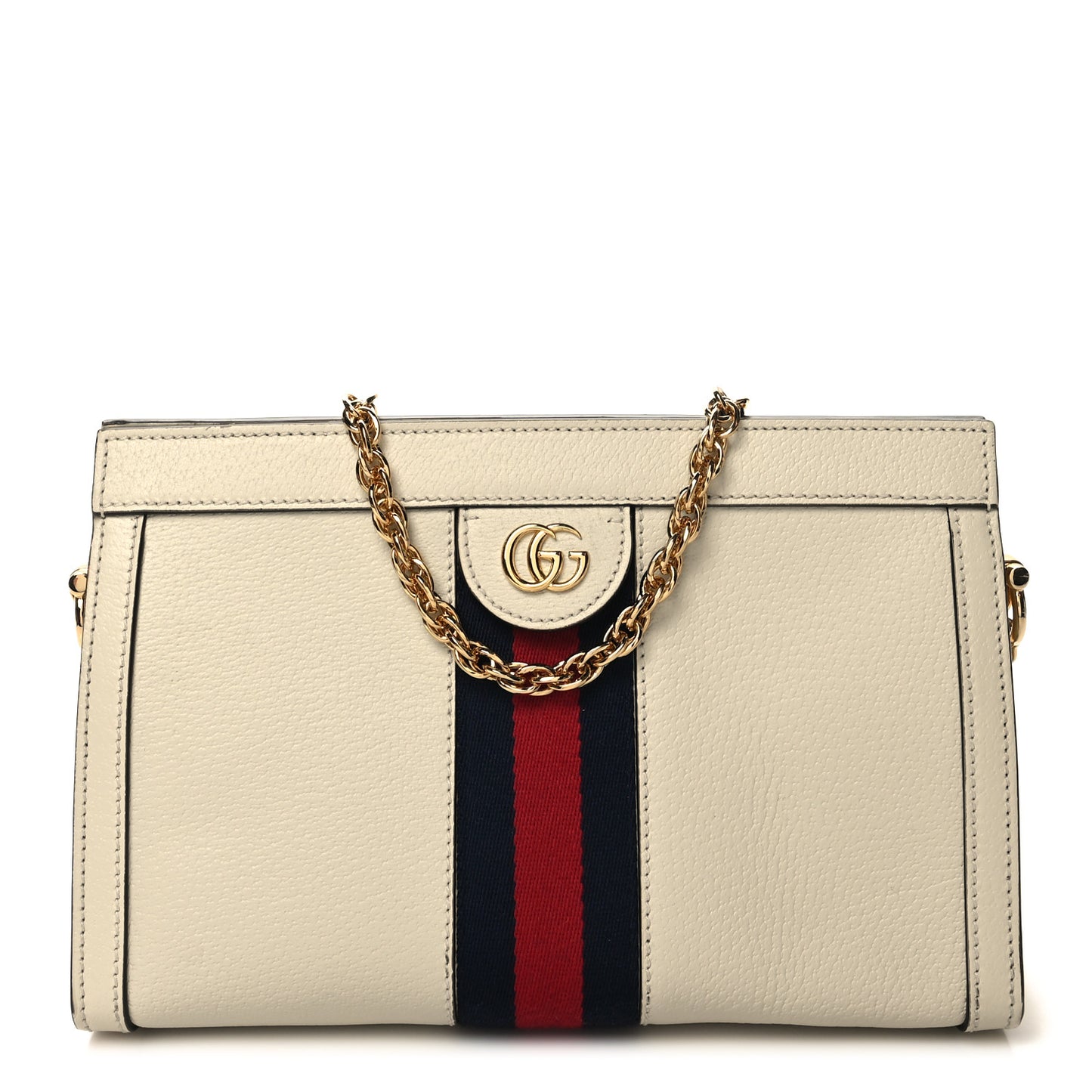 Textured Calfskin Web Small Ophidia Chain Shoulder Bag Mystic White