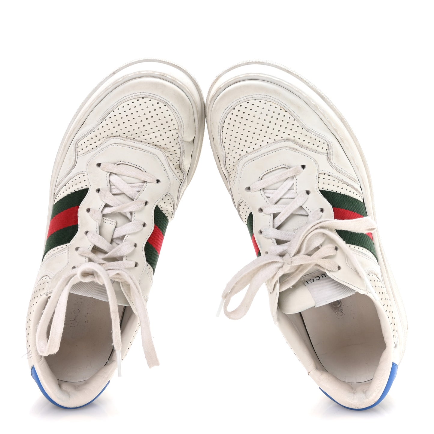 Calfskin Web Mens Ace Sneakers 7 White Blue