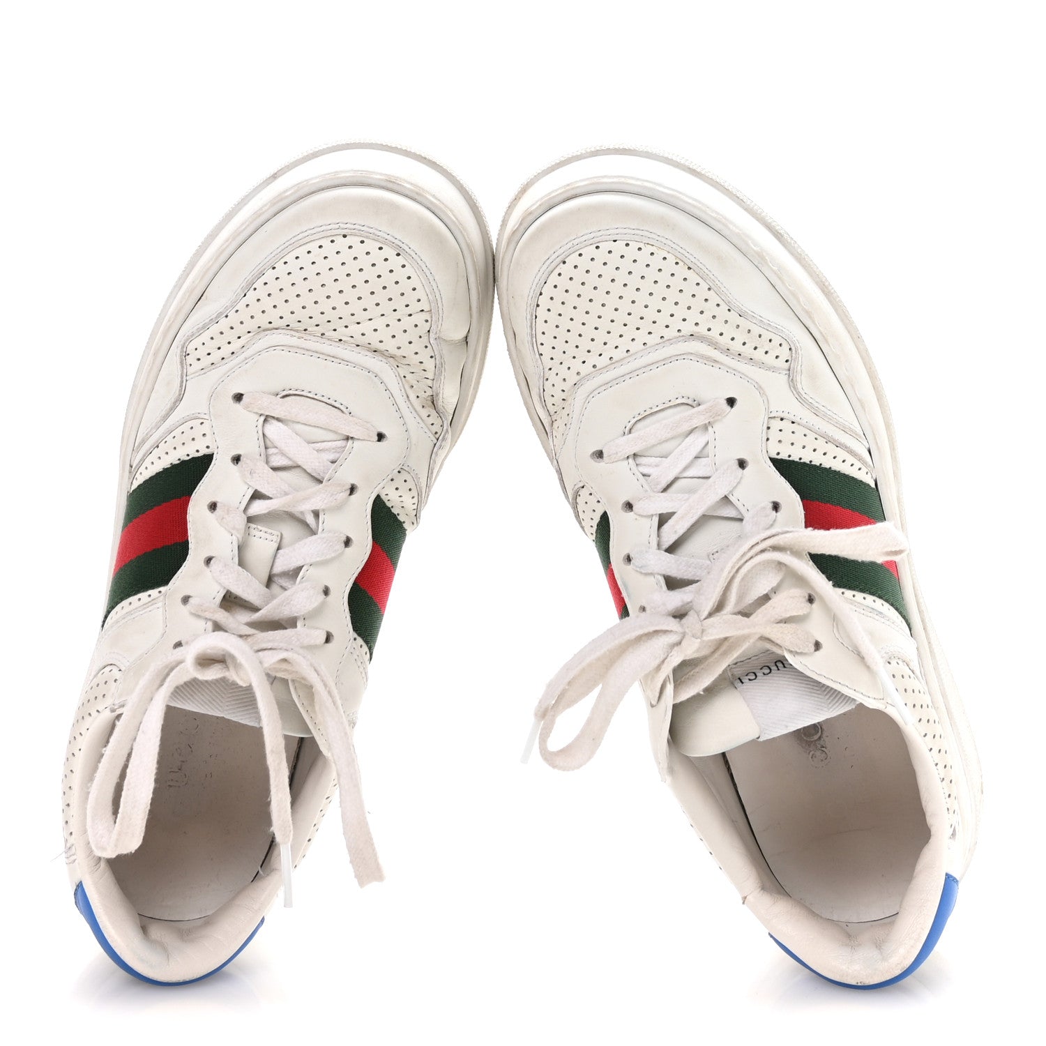 Gucci Calfskin Web Mens Ace Sneakers 7 White Blue 2 of 8