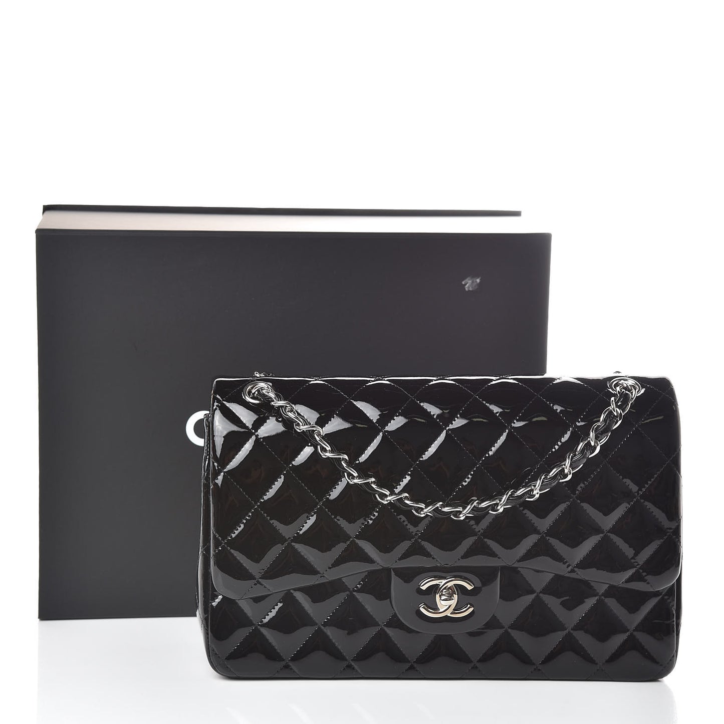 Patent Quilted Jumbo Double Flap Black