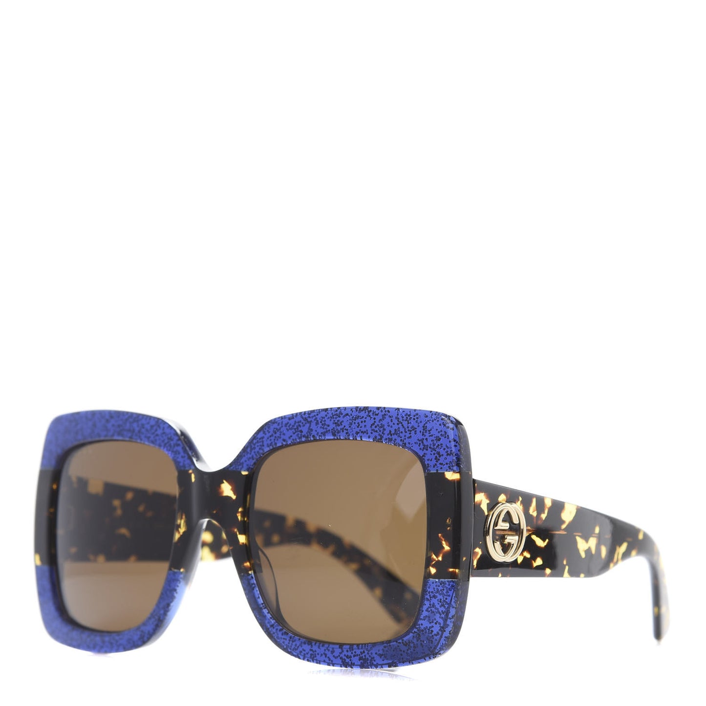 Square Frame GG0083S Sunglasses Glitter Blue Havana Brown