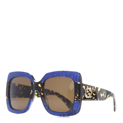 Gucci Square Frame GG0083S Sunglasses Glitter Blue Havana Brown 1 of 7