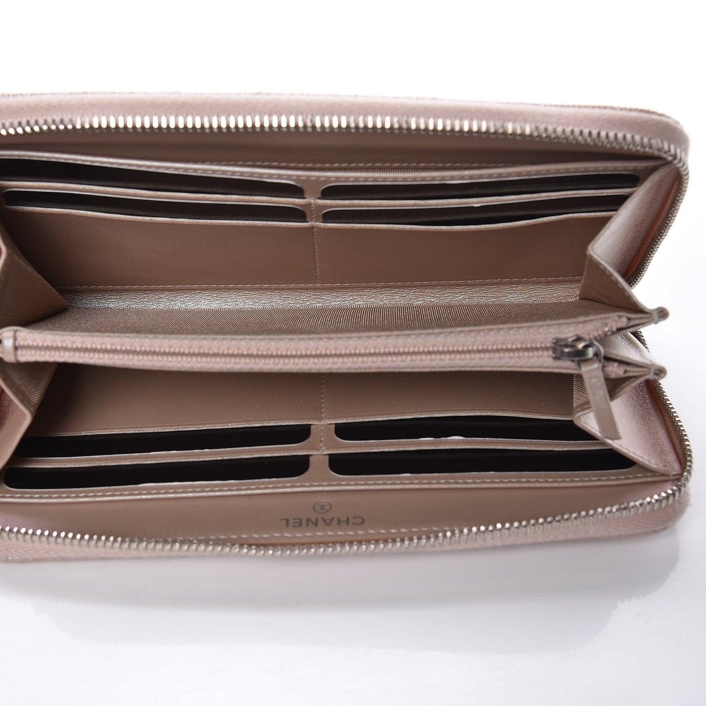 Metallic Caviar Chevron Quilted Large Gusset Zip Around Wallet Light Gold
