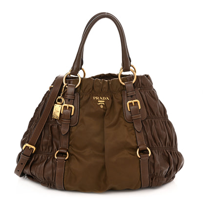 Prada Tessuto Nylon Nappa Gaufre Satchel Rovere Brown 1 of 10