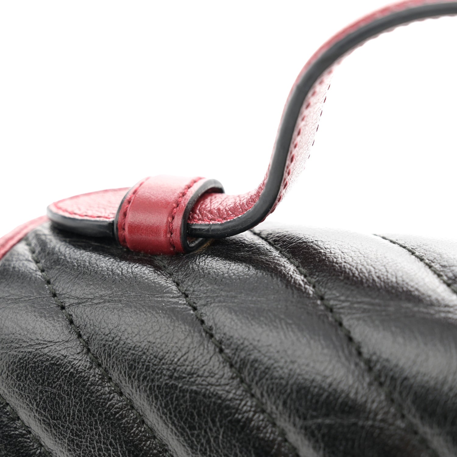 Gucci Vintage Effect Calfskin Matelasse Diagonal Mini Torchon GG Marmont Top Handle Shoulder Bag Black Romantic Cherry 11 of 11