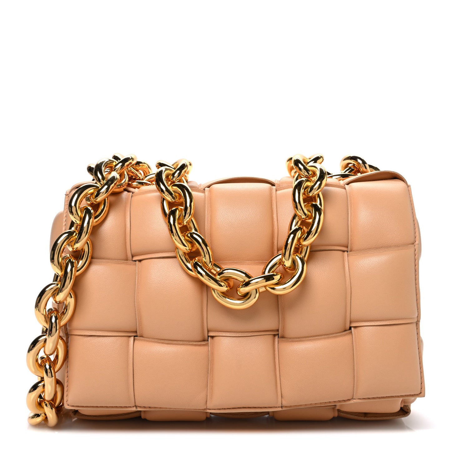 Lambskin Maxi Intreccio Padded Chain Cassette Crossbody Bag Almond