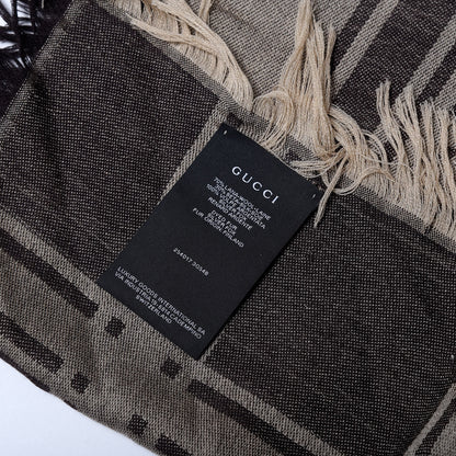 Gucci Wool Silk Fox Fur Monogram Shawl Scarf Brown 4 of 6