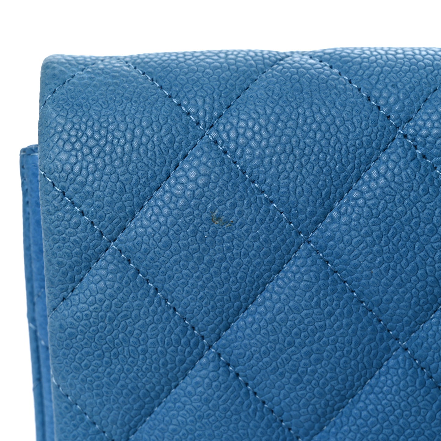 Iridescent Caviar Quilted Clutch With Chain Flap Blue