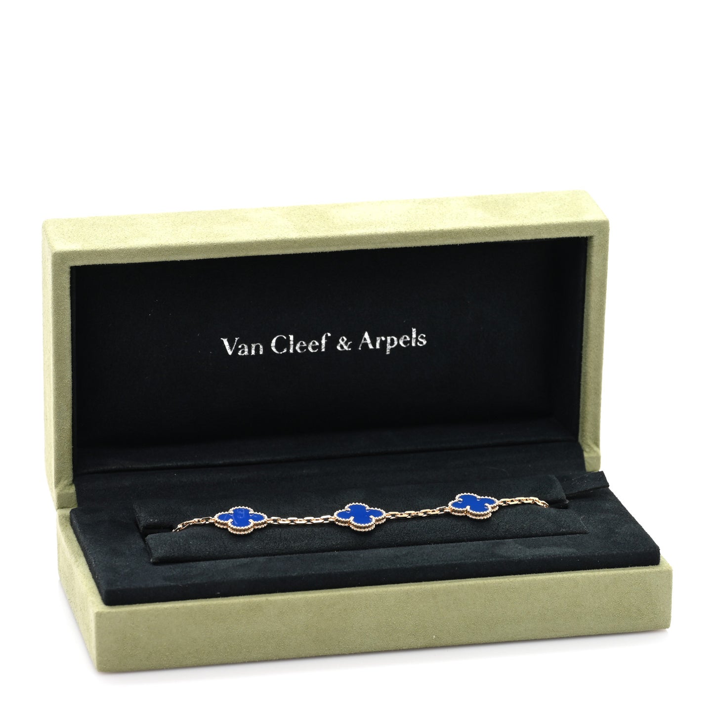 18K Yellow Gold Blue Agate 5 Motifs Vintage Alhambra Bracelet