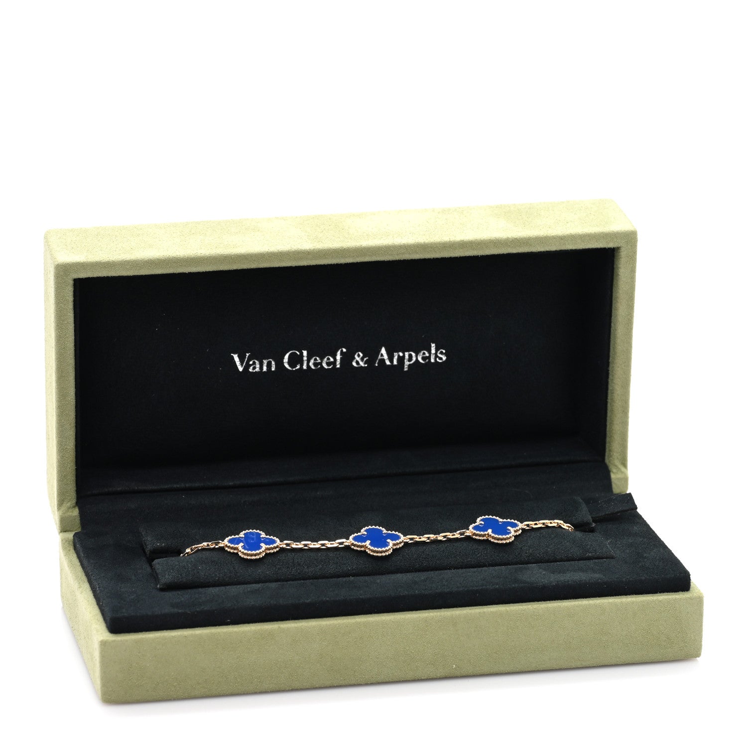 Van Cleef & Arpels 18K Yellow Gold Blue Agate 5 Motifs Vintage Alhambra Bracelet 4 of 4