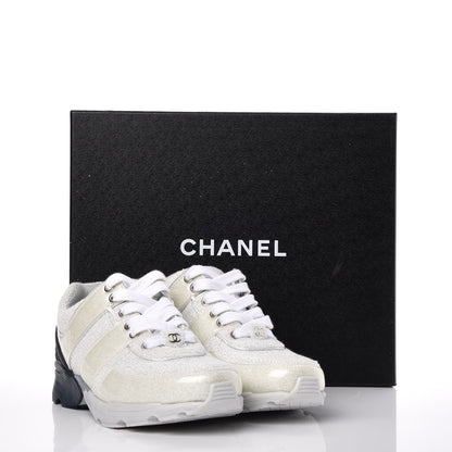 Chanel Iridescent Terry Cloth PVC Calfskin Sneakers 36.5 Silver 9 of 9