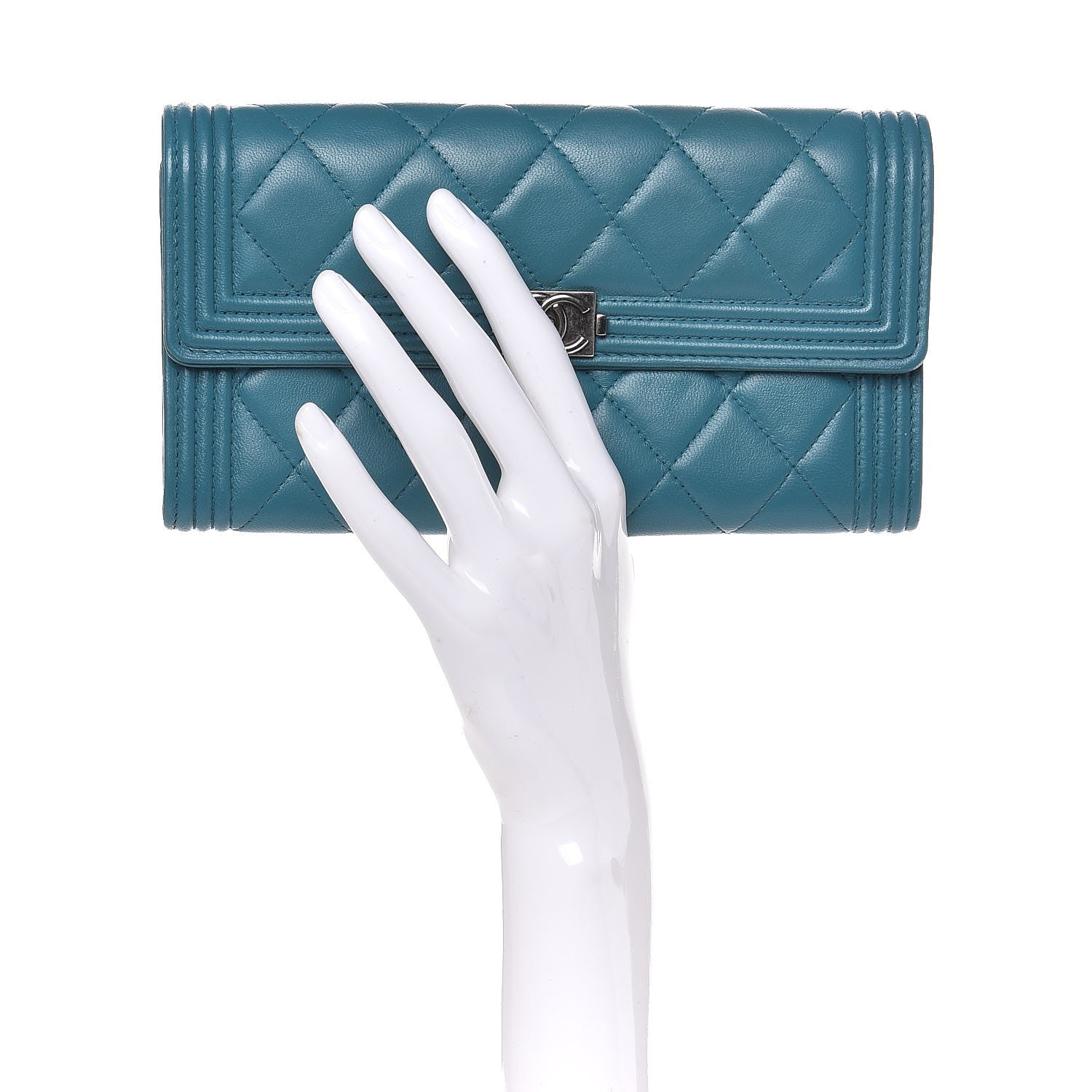 Chanel Lambskin Quilted Boy Flap Wallet Turquoise 2 of 8