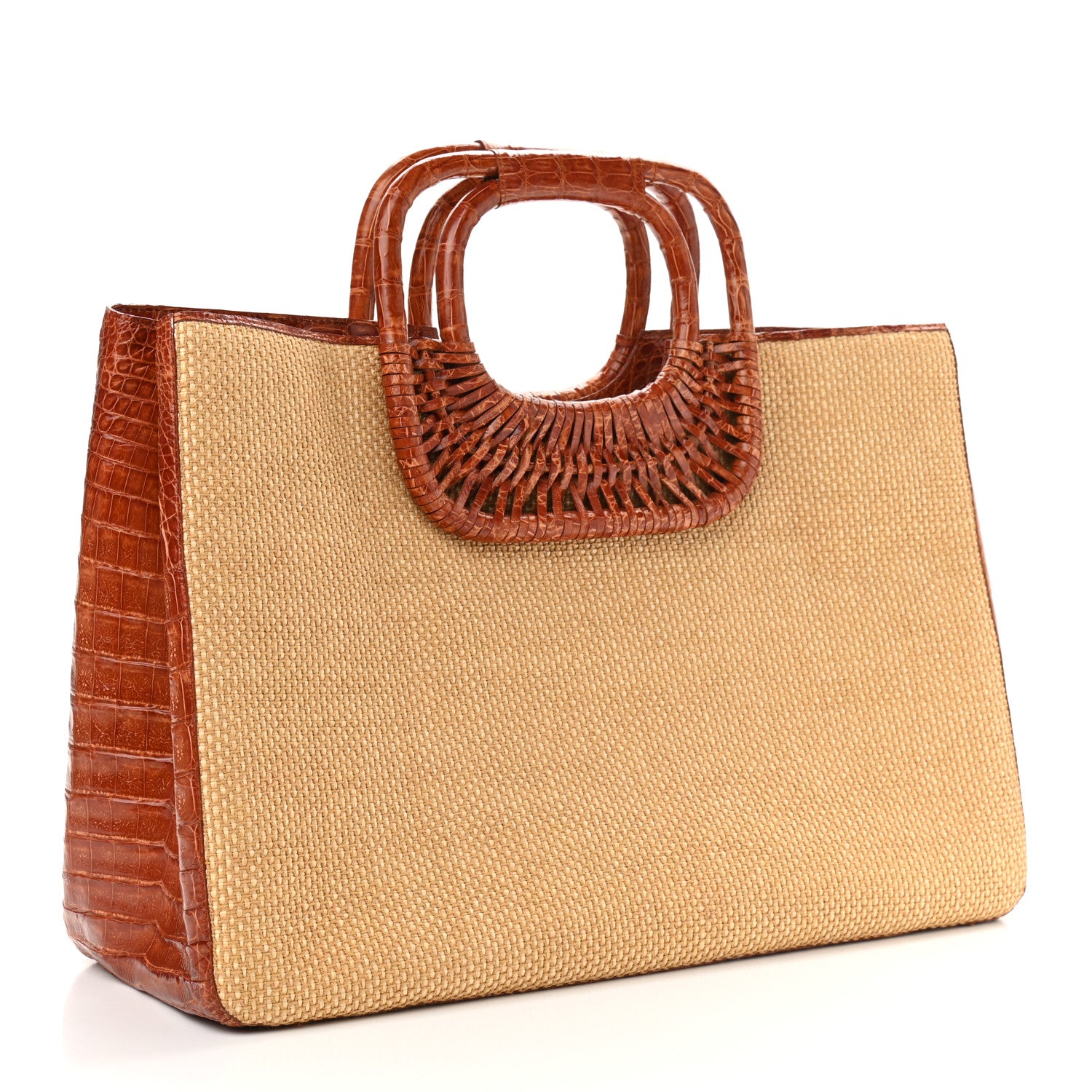 Nancy Gonzalez Linen Crocodile Tote Brown 3 of 13