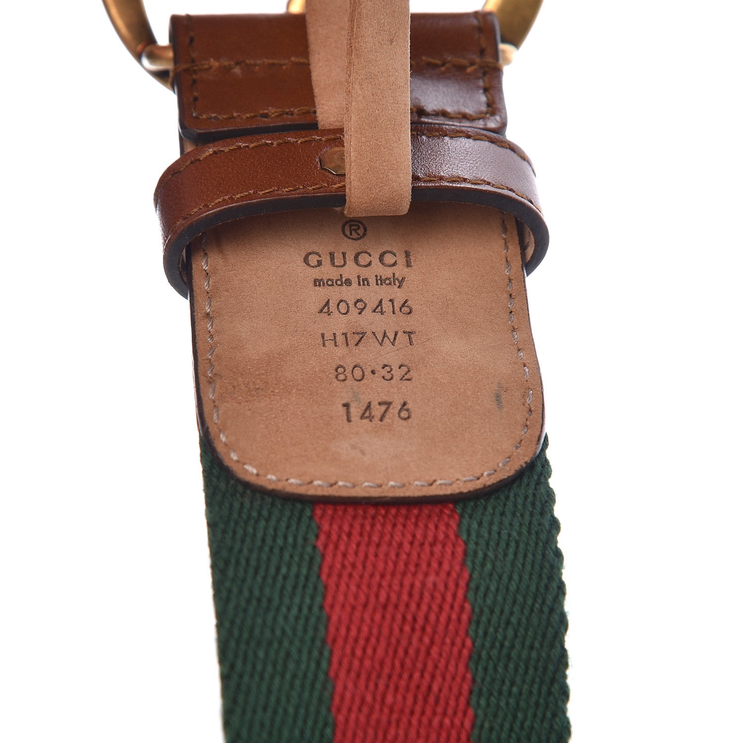 Gucci Nylon Calfskin Double G Web 40mm Belt 80 32 Green Red Cuir 4 of 6