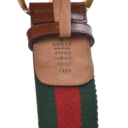Gucci Nylon Calfskin Double G Web 40mm Belt 80 32 Green Red Cuir 4 of 6