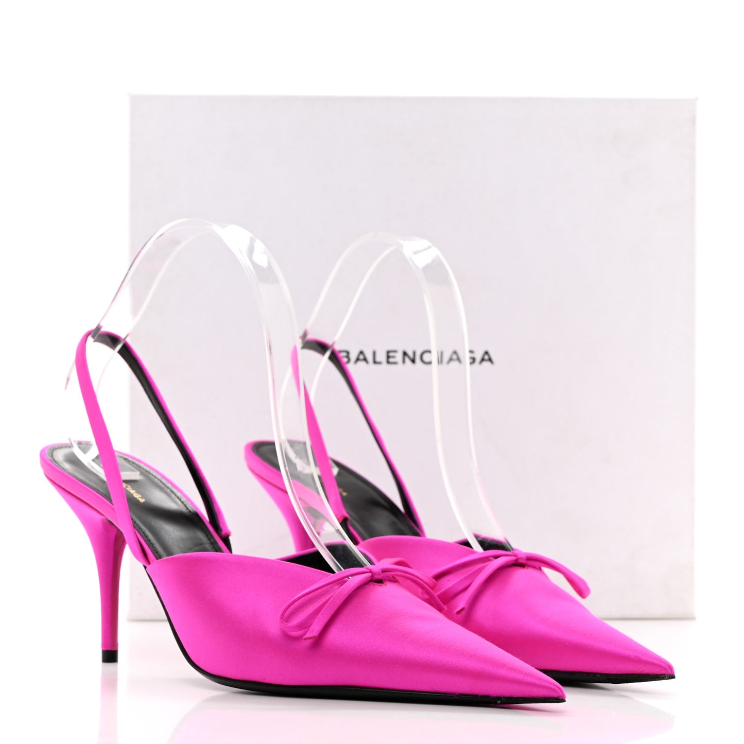 Satin Pointed Toe Knife Slingback Mules 40 Rose Fuchsia