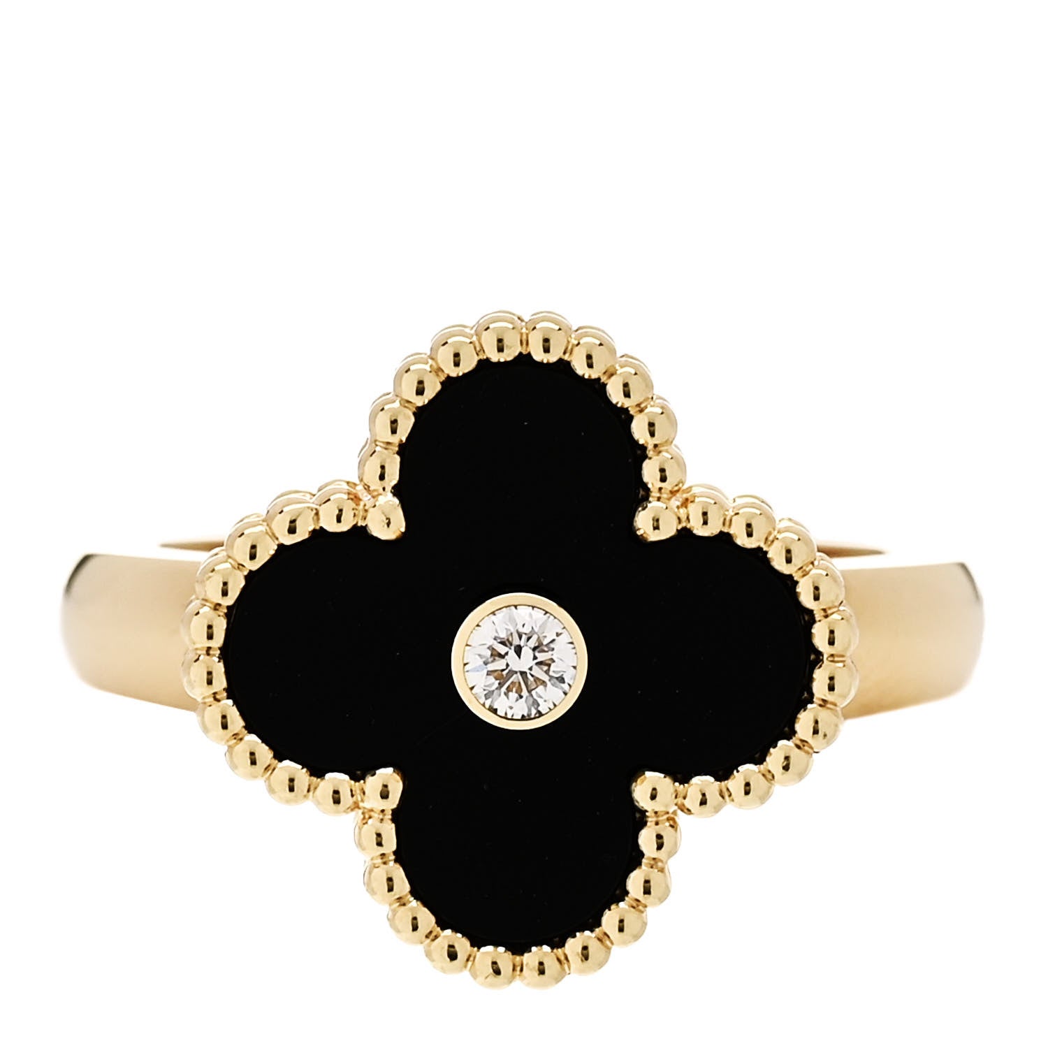 Van Cleef & Arpels 18K Yellow Gold Diamond Black Onyx Vintage Alhambra Ring 53 6.25 1 of 6
